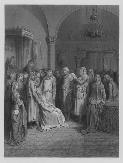 King Arthur Reading the Letter of Elaine by Gustave after Dore